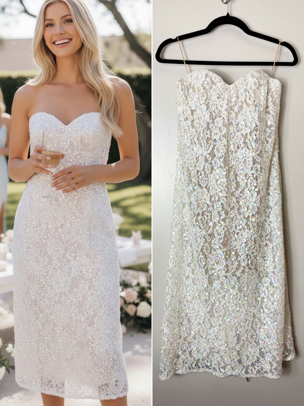 HELSI Strapless Sequin Midi Dress Bridal Wedding Dress